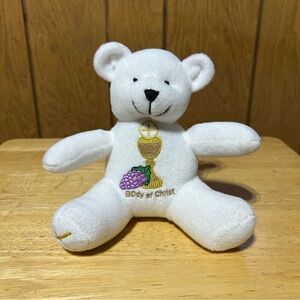 First Communion Teddy Bear Plush Body of Christ Sitting Embroidery Autom 2019 7”